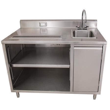 BK RESOURCES Stainless Beverage Table, Sink On Right, 5"Riser Electric Outlet 30X72 BEVT-3072R